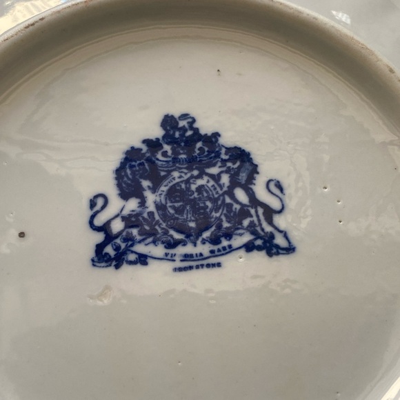 Vintage Ironstone Flow Blue Decorative Serving Platter 12" Scalloped Edge - Picture 6 of 6